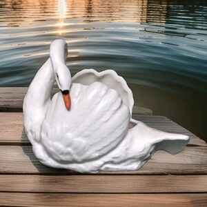Vintage Czechoslovakia Pottery #19 White Elegant Swan Planter 1930s